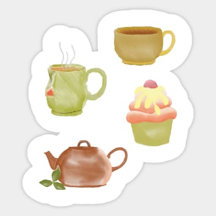 tea cup set watercolor Sticker